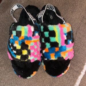 Ugg Fluff Yeah Checkered Slip On Sandals